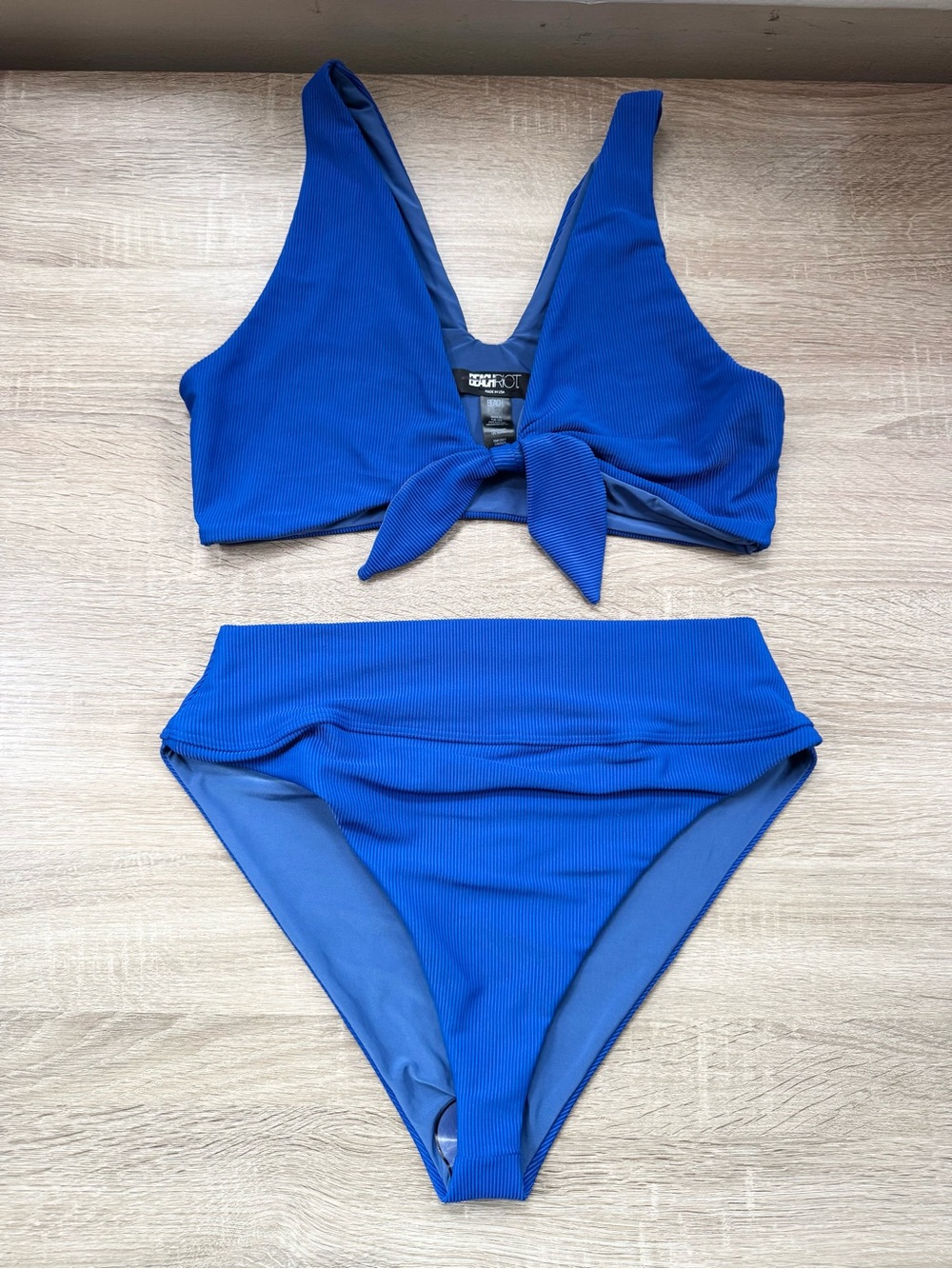 New Beach Riot Dallas Ribbed Bikini Set Top Highway Bottoms Cobalt XL